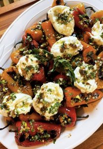 Cooking with Agatha: Charred Mini Peppers & Burrata Salad with a Pistachio/Basil/Lemon Dressing  